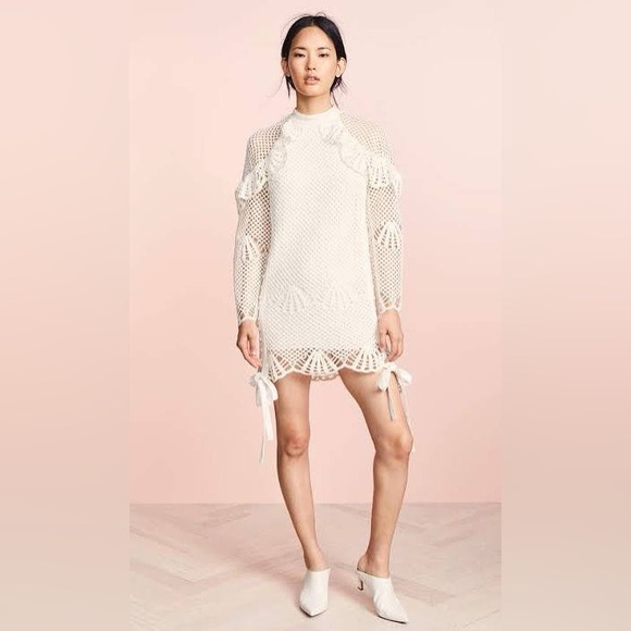 Self-Portrait White Long Sleeve Mesh Dress - Picture 6 of 14